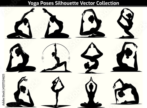 Set of Yoga Poses Silhouette Vector Illustration