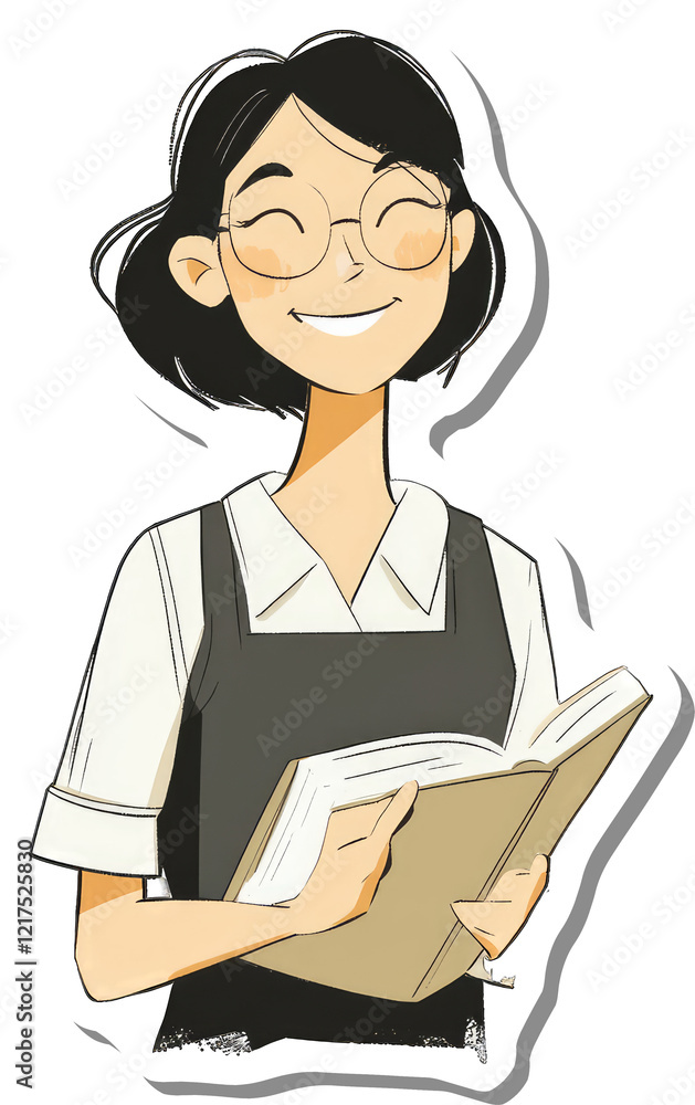 Happy Young Woman Reading a Book Smiling Happy Young Woman Reading a Book Smiling