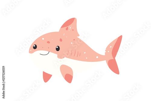 Cute vector shark illustration. Ocean aquatic shark animal vector cartoon on white background. Cartoon fish character. Funny shark. Comic sharks emotions. Shark mascot. Vector comic style fish