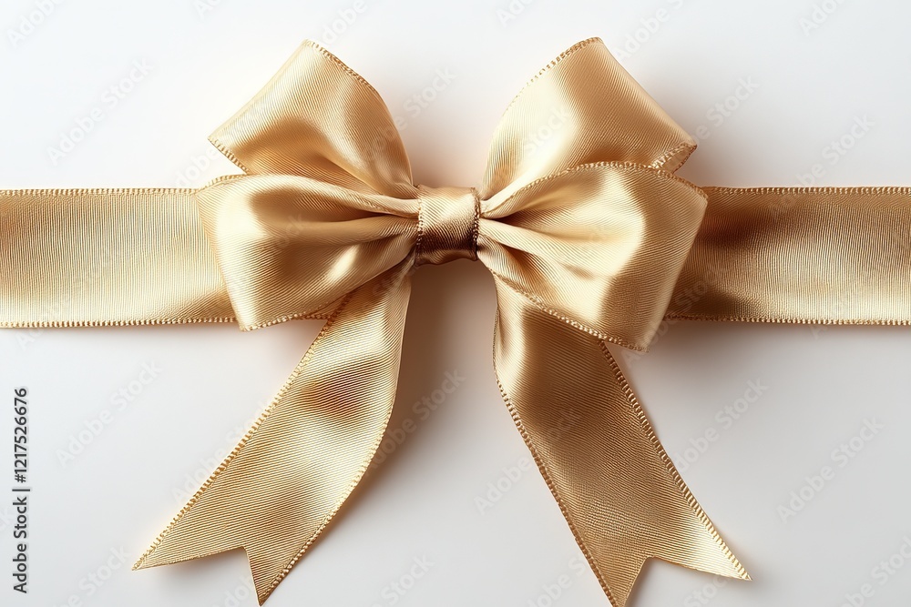 Fototapeta premium Elegant gold ribbon bow on a smooth white surface for wrapping gifts and decorations