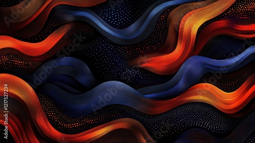 Abstract Wavy Lines Of Orange Blue And Black