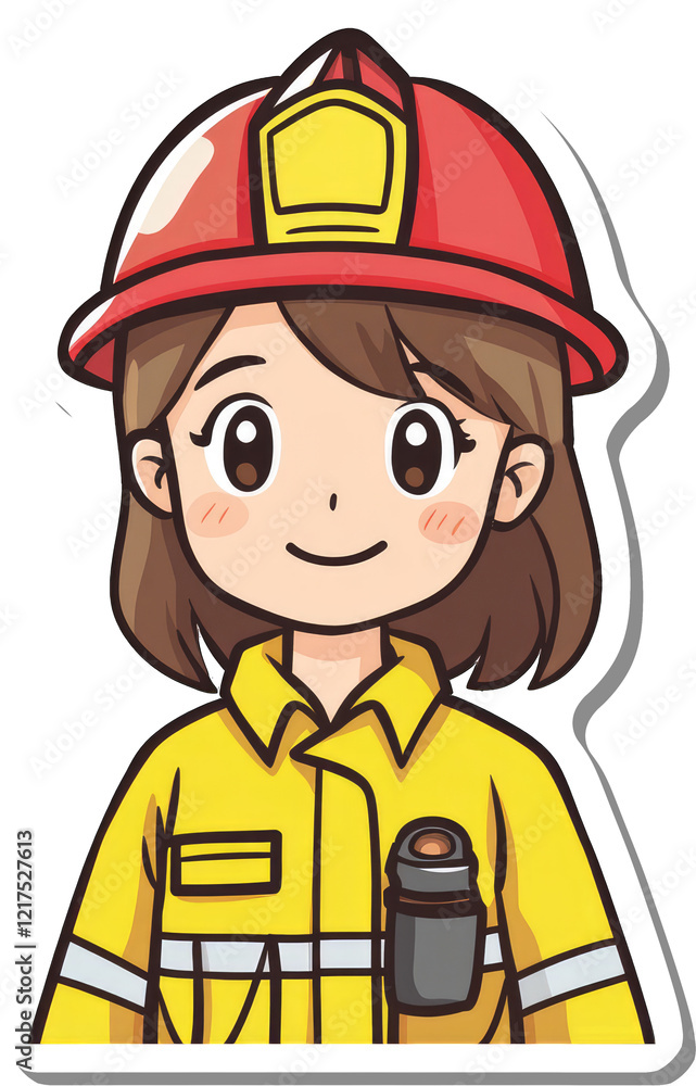A female firefighter cartoon character wearing a uniform A female firefighter cartoon character wearing a uniform