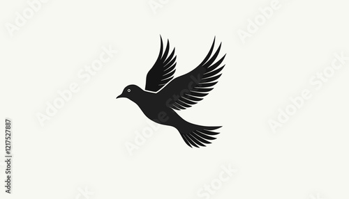 Flying bird silhouette against light background, symbol of freedom