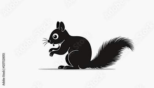 Playful cartoon squirrel nibbling against a plain background, whimsy