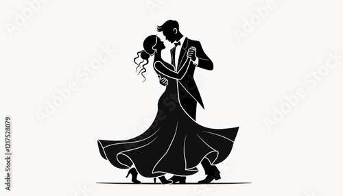 Elegant couple dancing in harmony on light background, timeless love
