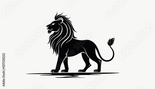 Majestic lion silhouette standing elegantly against light background, power symbol