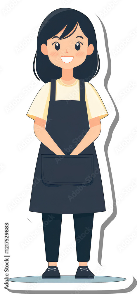 A Smiling Girl Wearing A Black Apron Stands A Smiling Girl Wearing A Black Apron Stands