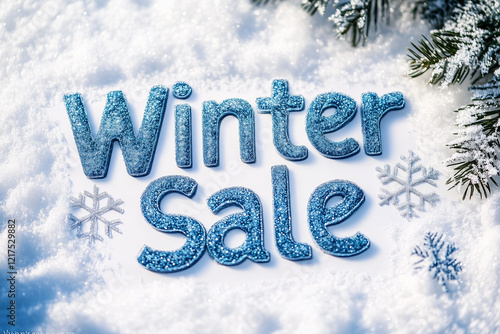 Catch great deals at winter sale featuring cool blue text on a snowy background photo