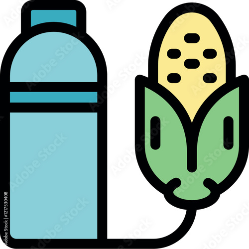 Corn cob connected with a cable to a biofuel bottle symbolizing sustainable energy production and eco friendly fuel alternatives