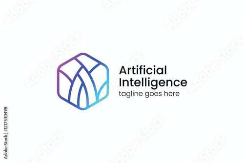 Futuristic AI Logo Featuring Geometric Hexagon and Advanced Technology Elements