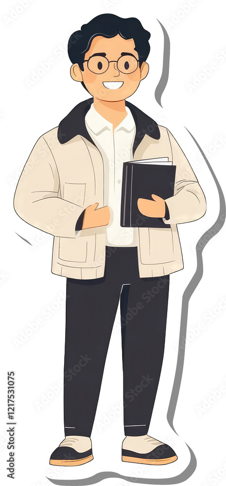 A Smiling Young Man Holds Books Wearing A Beige Jacket A Smiling Young Man Holds Books Wearing A Beige Jacket