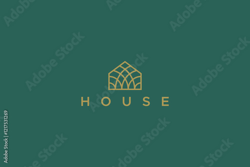 Elegant Real Estate Logo Featuring a Geometric House and Rattan Weaving Concept Design