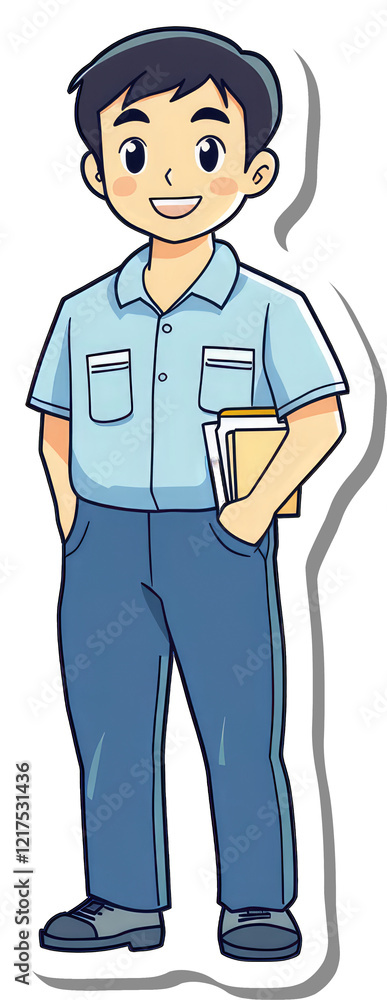Happy Student Boy Holding Books Cartoon Illustration Happy Student Boy Holding Books Cartoon Illustration