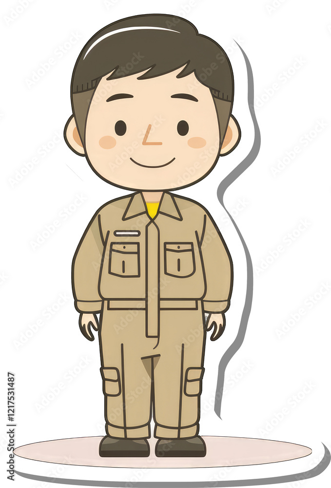 Cartoon Illustration Of A Smiling Male Worker In Uniform Cartoon Illustration Of A Smiling Male Worker In Uniform