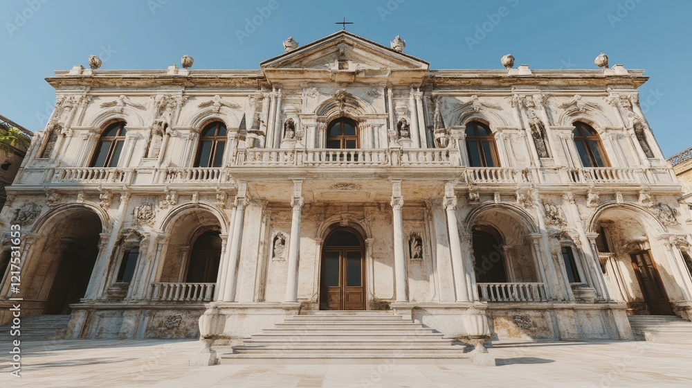 Fototapeta premium Grandiose Ancient Palace Facade Basking In Sunlight