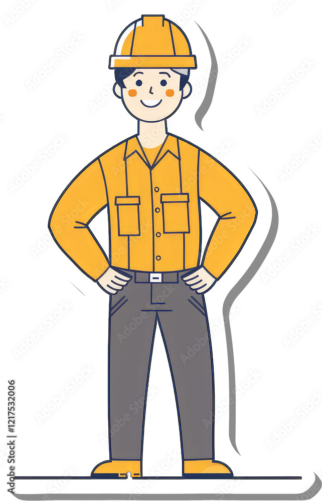 A Happy Construction Worker Stands Confidently At Work A Happy Construction Worker Stands Confidently At Work