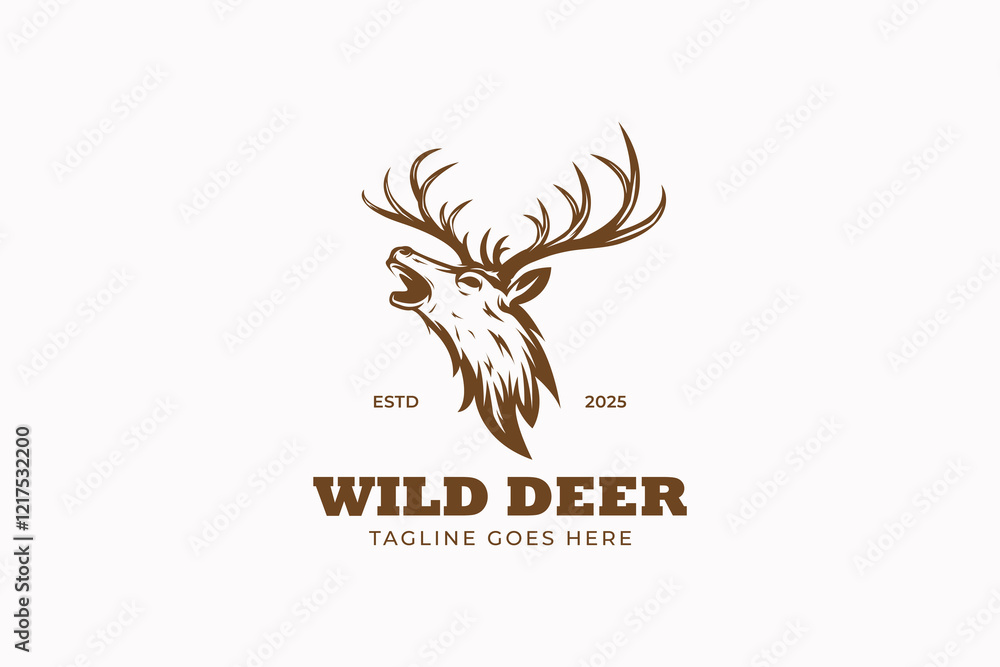 Powerful Roaring Deer Logo with Captivating Antler Design for Nature and Adventure Brands Powerful Roaring Deer Logo with Captivating Antler Design for Nature and Adventure Brands
