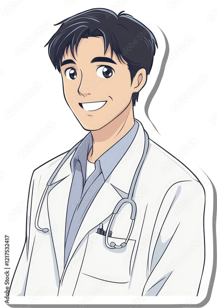 Smiling Anime Doctor Wearing A White Coat Smiling Anime Doctor Wearing A White Coat