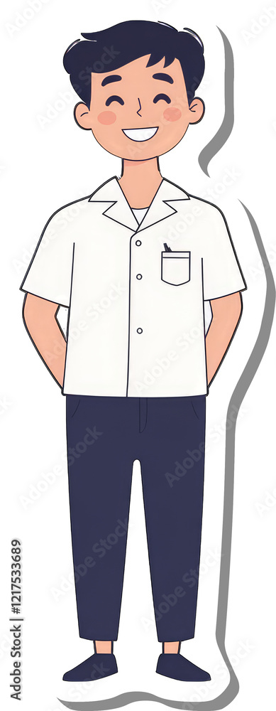 Happy Boy Wearing White Shirt And Dark Pants Happy Boy Wearing White Shirt And Dark Pants