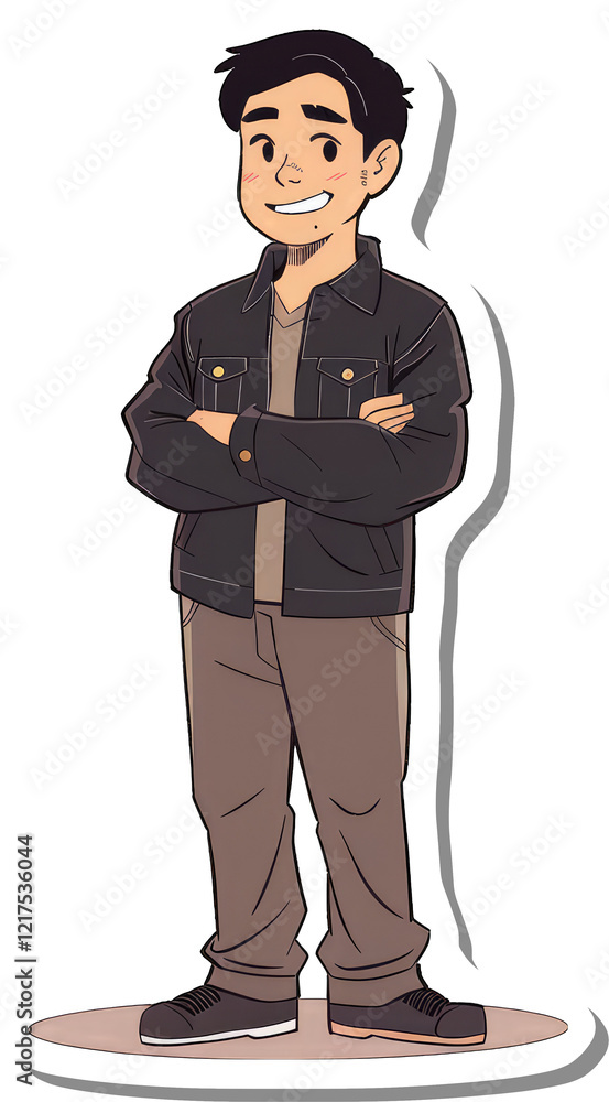 A Smiling Cartoon Man With Arms Crossed Stands Confidently A Smiling Cartoon Man With Arms Crossed Stands Confidently