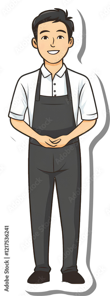A Smiling Man Wearing A White Shirt And Apron A Smiling Man Wearing A White Shirt And Apron