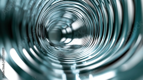 Abstract Spiral Tunnel of Teal Metallic Rings