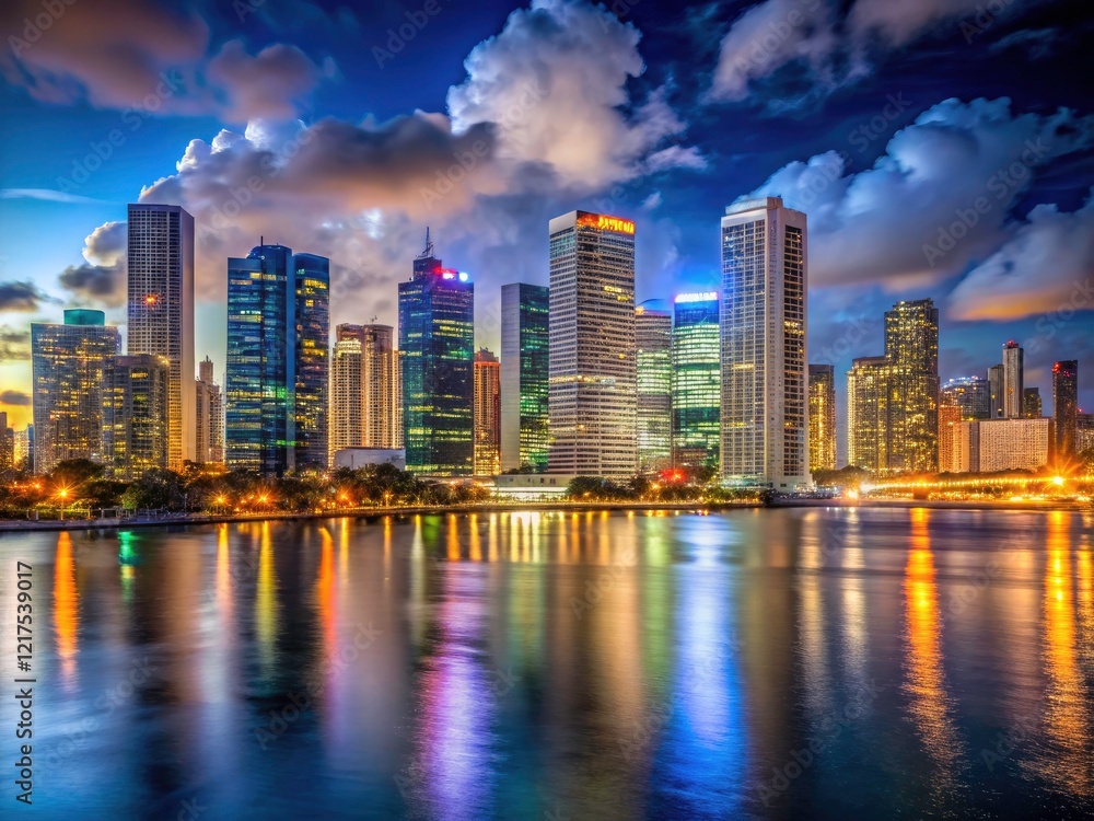 A breathtaking panorama: Miami's nighttime cityscape glows, a stunning high-resolution view of Florida's amazing lights. A breathtaking panorama: Miami's nighttime cityscape glows, a stunning high-resolution view of Florida's amazing lights.