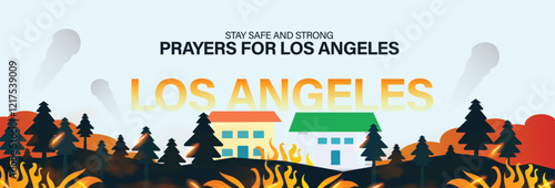 Greater Los Angeles wildfires on 2024. California Fire. Pray for the people of Los Angeles. The city is battling devastating wildfires. Standing with the people. Cover banner showcasing the wildfires 