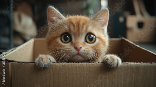 Wallpaper Mural Adorable Ginger Kitten Peeking from Cardboard Box Cute Pet Portrait Torontodigital.ca
