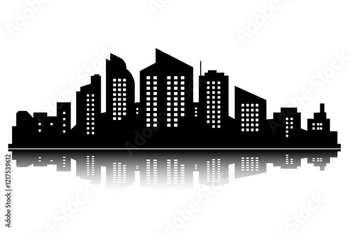 vector design of black city silhouette architecture with windows and roof architectural design