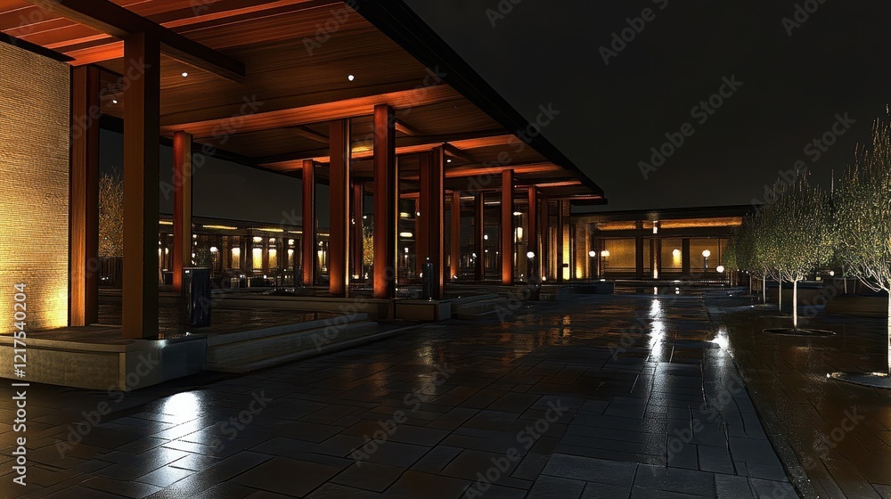 Nighttime Architectural Scene Illuminated Plaza Nighttime Architectural Scene Illuminated Plaza
