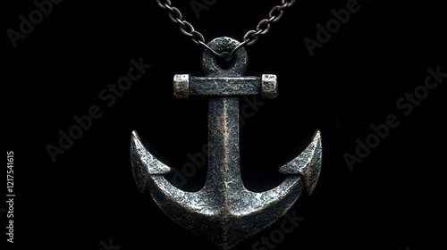 Weathered bronze anchor pendant necklace on black background. photo