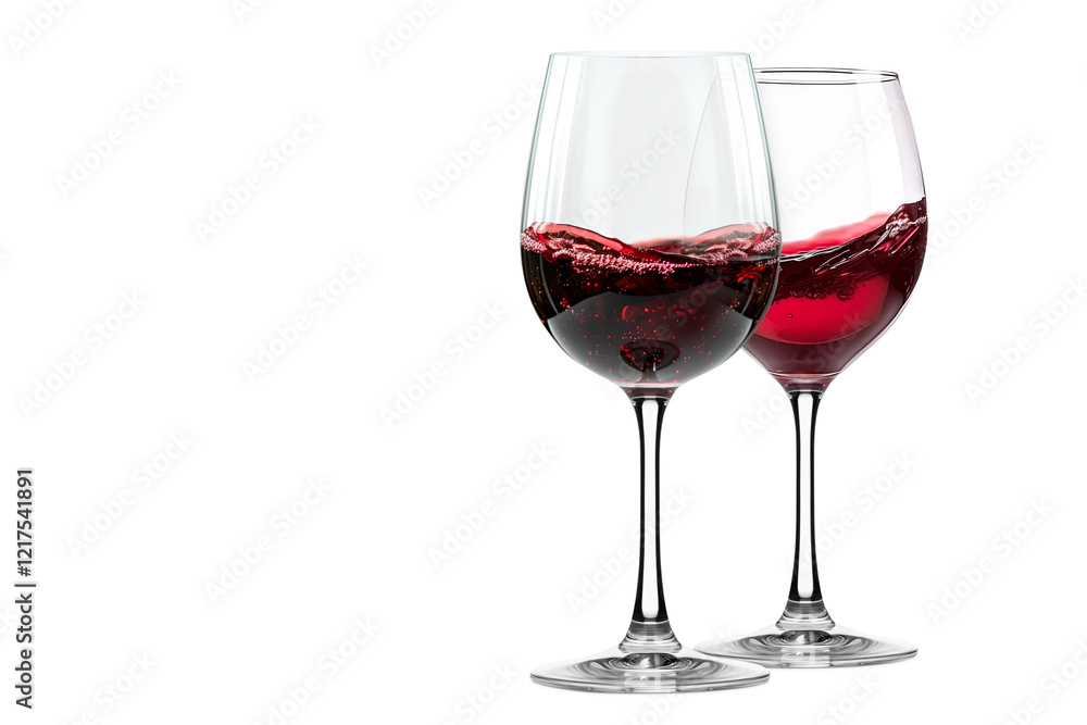 Set of red wine glasses isolated on white background. Rose wine splashing in glassware. Set of red wine glasses isolated on white background. Rose wine splashing in glassware.