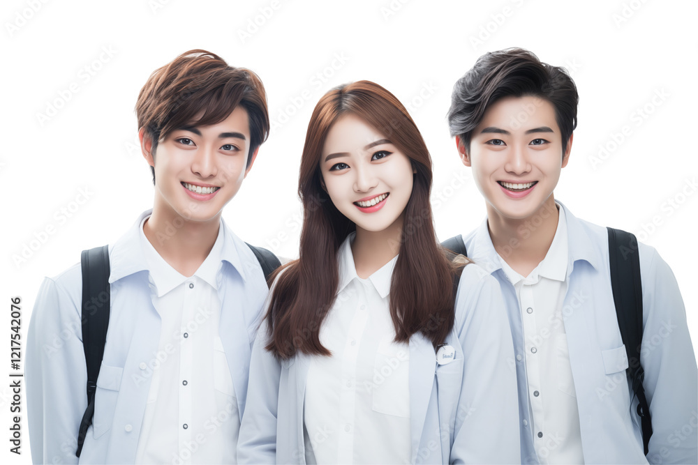 Group of cheerful Asian students smiling together on transparent background, representing diversity, positivity, and collaboration in a university or academic setting. Png cut out. Isolated images. Group of cheerful Asian students smiling together on transparent background, representing diversity, positivity, and collaboration in a university or academic setting. Png cut out. Isolated images.