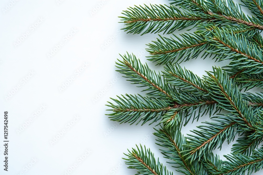 Evergreen pine branches arranged elegantly on a light background for festive decoration or craft use Evergreen pine branches arranged elegantly on a light background for festive decoration or craft use
