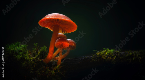 A photo of mushrooms displayed aesthetically in nature. Nature background. 
