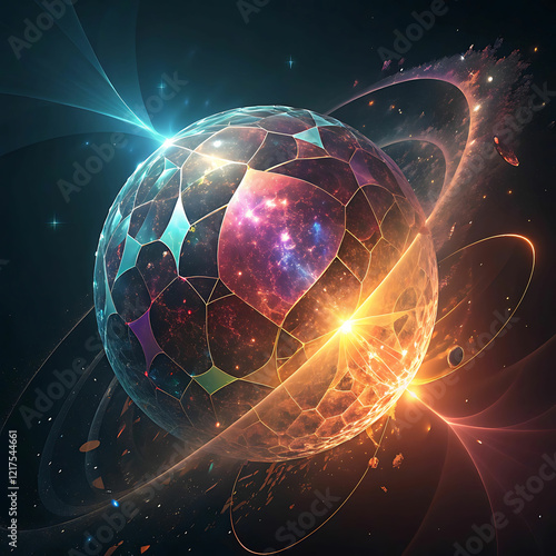 Abstract Sphere of Glowing Energy Particles photo