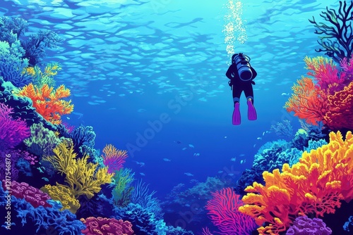 Wallpaper Mural Underwater Diver Exploring Vibrant Coral Reef Torontodigital.ca