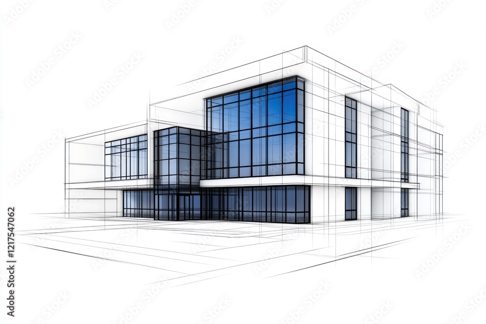 Digital Wireframe Building Sketch for Project Visualization Digital Wireframe Building Sketch for Project Visualization