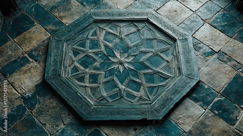 Octagonal Stone Inlay With Intricate Geometric Design photo