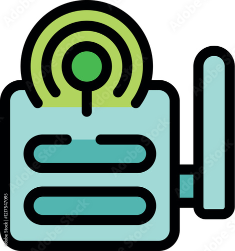 Wireless router is transmitting data wirelessly, featuring an external antenna for enhanced signal strength and coverage