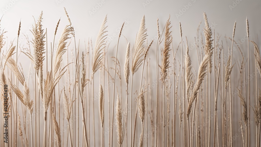 Dried grass stalks standing against a neutral wall in light and airy modern decor Dried grass stalks standing against a neutral wall in light and airy modern decor