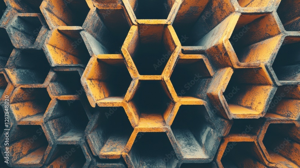 Abstract Hexagonal Pattern Of Rusty Orange And Gray Concrete Abstract Hexagonal Pattern Of Rusty Orange And Gray Concrete