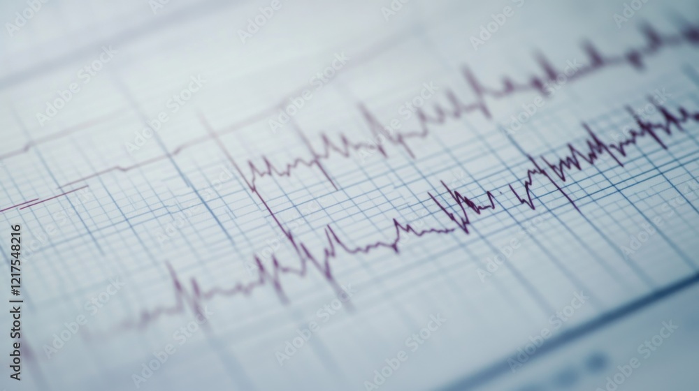 A detailed close-up of an ECG machine display showing heart activity, with a white background, Minimalist style A detailed close-up of an ECG machine display showing heart activity, with a white background, Minimalist style