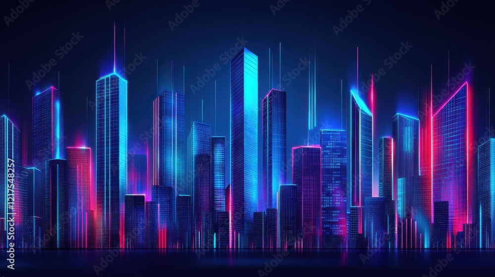 Neon Cityscape Illuminated Skyscrapers at Night Neon Cityscape Illuminated Skyscrapers at Night