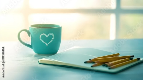 Warm cup, open notebook, a cozy scene for journaling and creative inspiration cozy