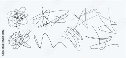 Messy textured scribbles and anti-design doodles vector illustration set isolated on white background