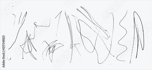 Messy textured scribbles and anti-design doodles vector illustration set isolated on white background