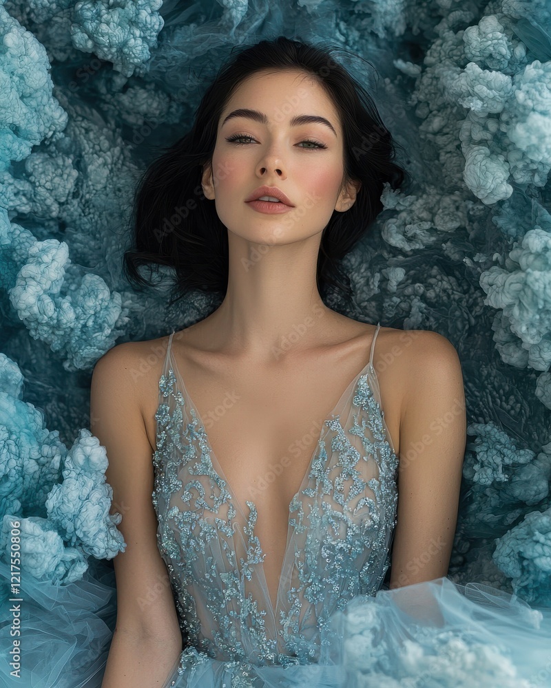 Ethereal portrait of a serene model in a dreamy textured environment professional creative expressions