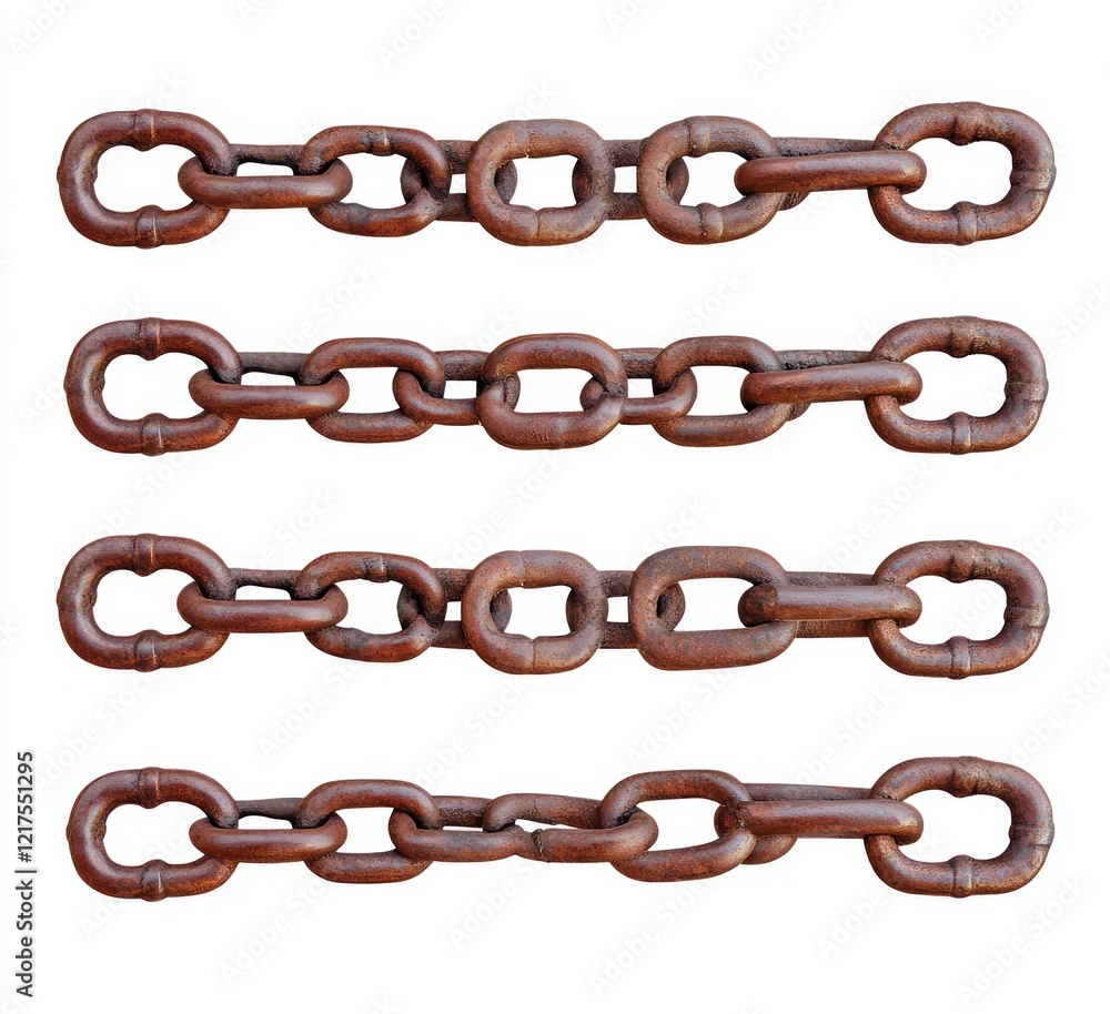 Four brown wooden chains isolated on white; design, texture, background Four brown wooden chains isolated on white; design, texture, background